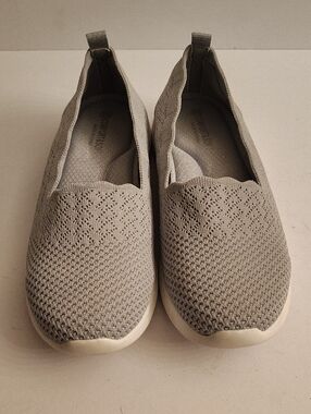 Breathable Knit Slip-On Mules in Light Gray